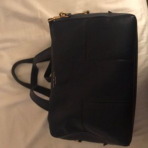 Tory Burch Block T Pebble Zip Satchel-Royal Navy